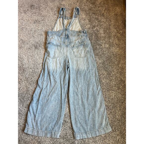 Free People We The Free Slouchy Wide Leg Destroyed Denim Overalls Size Large - Picture 10 of 15